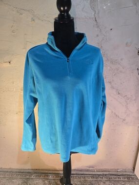 North Face Pullover Womens Large Blue Fleece Half Zip Outdoor Hiking Warm Layer